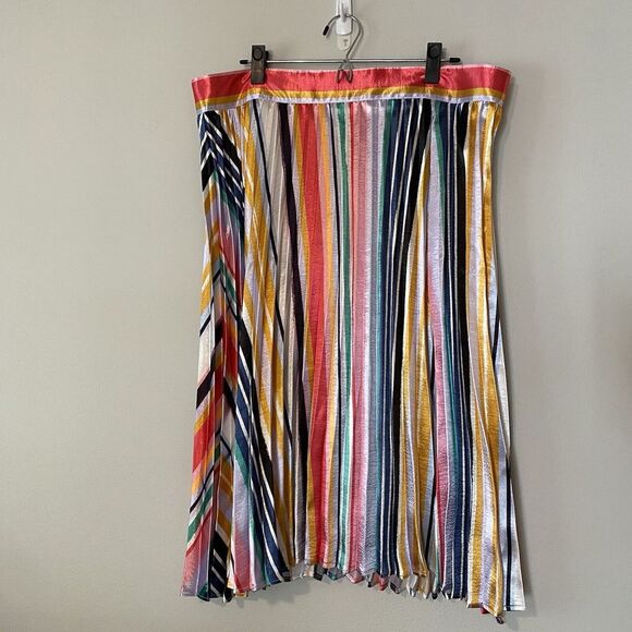 Rainbow Stripe Micropleat Midi Length Skirt, Women's XL Zipper Closure Colorful - Picture 1 of 8